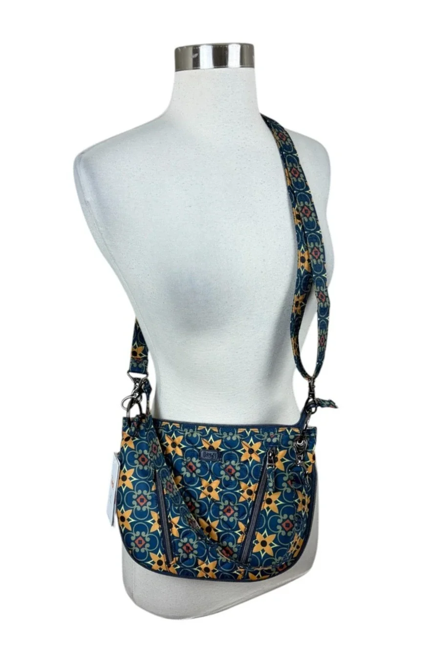 LUG NEW Convertible Medium Crossbody Bag Purse Swivel In Tiles Teal Travel